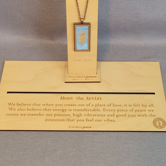 NWT Feather Copper Wood Pendant Necklace Statement Peace Handcrafted USA - Picture 6 of 12